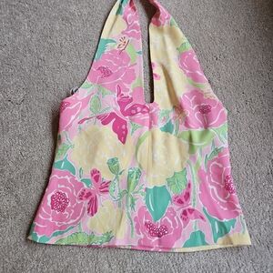 Lilly Pulitzer Pink, Green and Yellow Halter Top